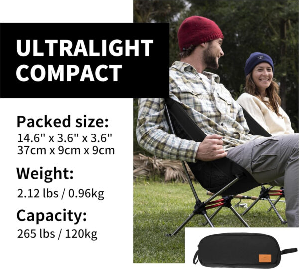 Naturehike YL08 Ultralight Camping Chair, 2.12 LBS Portable Backpacking Chair with Anti-Sinking Feet, Lightweight Compact Collapsible Camp Chair Folding Hiking Chair