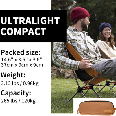 Naturehike YL08 Ultralight Camping Chair, 2.12 LBS Portable Backpacking Chair with Anti-Sinking Feet, Lightweight Compact Collapsible Camp Chair Folding Hiking Chair