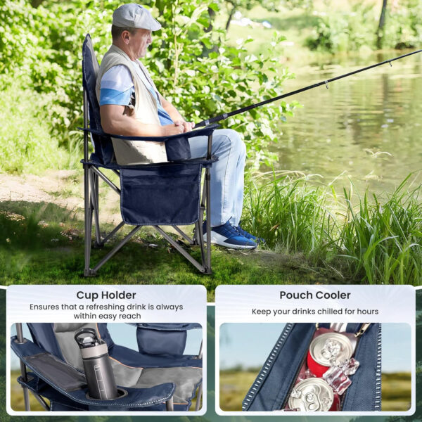 689a714d97c66f97aa0b40f1b81ec1a0c8eb690d2557eddde90a8.jpg Oversized Camping Chair Heavy Duty 500LB - Portable Folding Chair with Cooler Bag, Cup Holder & Waterproof Phone Case for Adults, Beach, Hiking, Backyard (Blue & Gray)