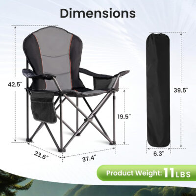 689a7156dfe8e201afc864b219a4080795800f874065fe142f7c9.jpg Oversized Camping Chair Heavy Duty 500LB - Portable Folding Chair with Cooler Bag, Cup Holder & Waterproof Phone Case for Adults, Beach, Hiking, Backyard (Blue & Gray)