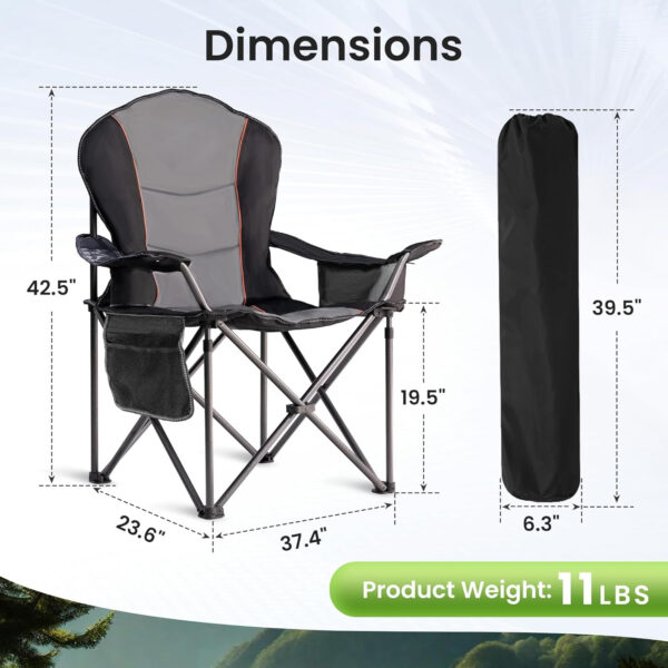 689a7156dfe8e201afc864b219a4080795800f874065fe142f7c9.jpg Oversized Camping Chair Heavy Duty 500LB - Portable Folding Chair with Cooler Bag, Cup Holder & Waterproof Phone Case for Adults, Beach, Hiking, Backyard (Blue & Gray)