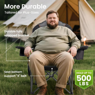 689a715a3b1a227616fcdb1868075c5b15347e98d7d3a92bae0fe.jpg Oversized Camping Chair Heavy Duty 500LB - Portable Folding Chair with Cooler Bag, Cup Holder & Waterproof Phone Case for Adults, Beach, Hiking, Backyard (Blue & Gray)