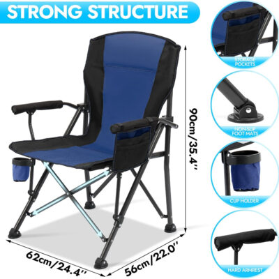 2 Pack Oversized Folding Camping Chair for Adults, Supports 450 LBS Camping Chairs, Heavy Duty Camping Chair with Side Pockets, Foldable Outdoor Chair for Camping, Beach, Fishing, Hiking, Black-Gray