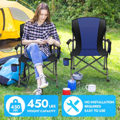 2 Pack Oversized Folding Camping Chair for Adults, Supports 450 LBS Camping Chairs, Heavy Duty Camping Chair with Side Pockets, Foldable Outdoor Chair for Camping, Beach, Fishing, Hiking, Black-Gray