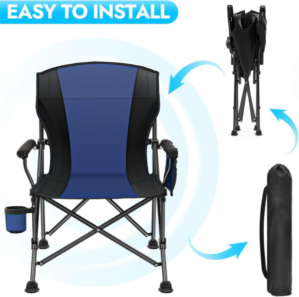 2 Pack Oversized Folding Camping Chair for Adults, Supports 450 LBS Camping Chairs, Heavy Duty Camping Chair with Side Pockets, Foldable Outdoor Chair for Camping, Beach, Fishing, Hiking, Black-Gray