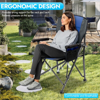 2 Pack Oversized Folding Camping Chair for Adults, Supports 450 LBS Camping Chairs, Heavy Duty Camping Chair with Side Pockets, Foldable Outdoor Chair for Camping, Beach, Fishing, Hiking, Black-Gray