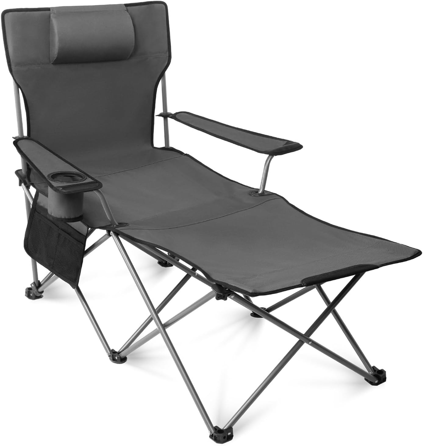 apollo walker Camping Chairs for Adults - 6 Legged Beach Chair with Foot Rest, Adjustable 90° - 135° Reclining Lounge Chair Outdoor, Folding Chairs for Outside with Detachable Pillow & Carry Bag Grey