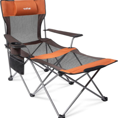 apollo walker Camping Chairs for Adults - 6 Legged Beach Chair with Foot Rest, Adjustable 90° - 135° Reclining Lounge Chair Outdoor, Folding Chairs for Outside with Detachable Pillow & Carry Bag Grey