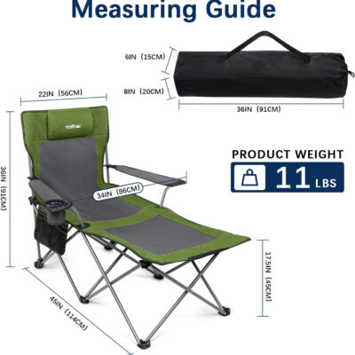 apollo walker Camping Chairs for Adults - 6 Legged Beach Chair with Foot Rest, Adjustable 90° - 135° Reclining Lounge Chair Outdoor, Folding Chairs for Outside with Detachable Pillow & Carry Bag Grey