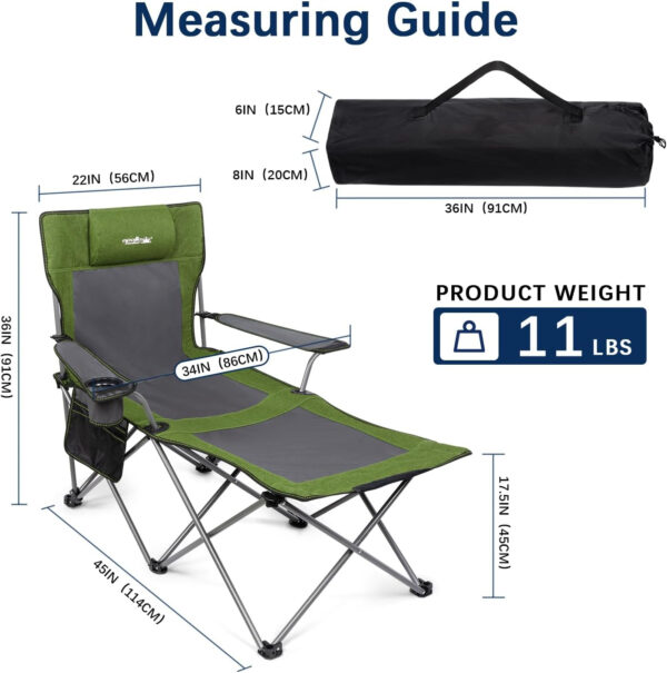 apollo walker Camping Chairs for Adults - 6 Legged Beach Chair with Foot Rest, Adjustable 90° - 135° Reclining Lounge Chair Outdoor, Folding Chairs for Outside with Detachable Pillow & Carry Bag Grey