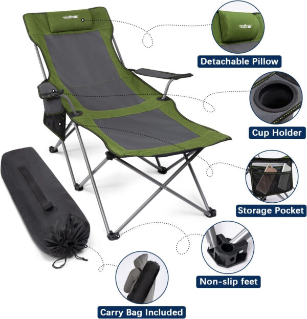 apollo walker Camping Chairs for Adults - 6 Legged Beach Chair with Foot Rest, Adjustable 90° - 135° Reclining Lounge Chair Outdoor, Folding Chairs for Outside with Detachable Pillow & Carry Bag Grey