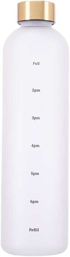 Plastic Water Bottle 32 Oz, Slim Water Bottle With Time Marker, 1 Liter Large Capacity Time Marked Cute Water Bottles for Women Men Fitness,Office and Outdoor Sports