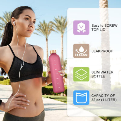 689acd4572cabcad5eb52176a0bd938649b95142821322445c75c.jpg Plastic Water Bottle 32 Oz, Slim Water Bottle With Time Marker, 1 Liter Large Capacity Time Marked Cute Water Bottles for Women Men Fitness,Office and Outdoor Sports