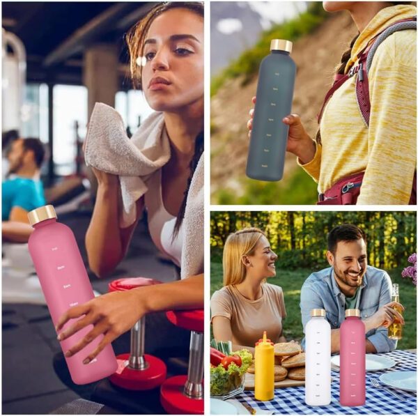Plastic Water Bottle 32 Oz, Slim Water Bottle With Time Marker, 1 Liter Large Capacity Time Marked Cute Water Bottles for Women Men Fitness,Office and Outdoor Sports