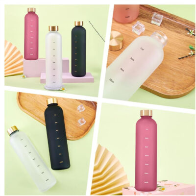 689acd497d062331dcbf6a54f00cf7eb18a8b1db4b32ab9ba1ffb.jpg Plastic Water Bottle 32 Oz, Slim Water Bottle With Time Marker, 1 Liter Large Capacity Time Marked Cute Water Bottles for Women Men Fitness,Office and Outdoor Sports