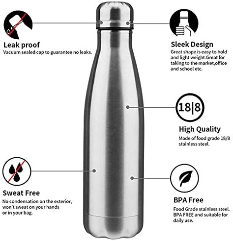 Double Wall 18/8 Stainless Steel Vacuum Cola Shape Bottle, Narrow Mouth Thermo Flask Keeping Warm and Cold 350ml 500ml 750ml 1000ml (1L)