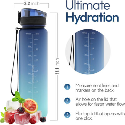 689acffba7733ec03b5fa7531014aac7dec44a2cd4a925f4d63d3.jpg Embrava Sports Water Bottle - 32oz Large - Fast Flow Quick Sip Lid - BPA & BPS Free - Leakproof, Flip Top - Lightweight & Sturdy Tritan Plastic - Strainer for Fruit & Ice