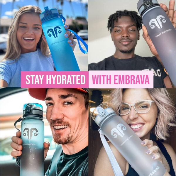 689ad00faa6e189f19b535ba6fbee6cd29584c42607d3d63a27a0.jpg Embrava Sports Water Bottle - 32oz Large - Fast Flow Quick Sip Lid - BPA & BPS Free - Leakproof, Flip Top - Lightweight & Sturdy Tritan Plastic - Strainer for Fruit & Ice