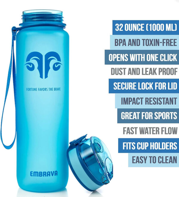 689ad023140d2e4c4c0735821970cb9ea16161bb759f2eebe211a.jpg Embrava Sports Water Bottle - 32oz Large - Fast Flow Quick Sip Lid - BPA & BPS Free - Leakproof, Flip Top - Lightweight & Sturdy Tritan Plastic - Strainer for Fruit & Ice