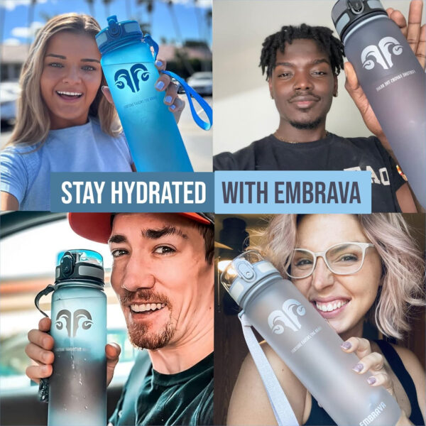 689ad024cd462b2d287ac73f53fdf433afaa13ef0ddab7a241da3.jpg Embrava Sports Water Bottle - 32oz Large - Fast Flow Quick Sip Lid - BPA & BPS Free - Leakproof, Flip Top - Lightweight & Sturdy Tritan Plastic - Strainer for Fruit & Ice