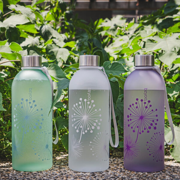 bzyoo 32 OZ 1 Liter Time Marker Water Bottle Frosted Durable Plastic With Strap - Reusable Clear Bottle With Times To Drink Time Markings For Daily Hydration Intake BPA Free (Silver)