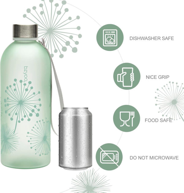 bzyoo 32 OZ 1 Liter Time Marker Water Bottle Frosted Durable Plastic With Strap - Reusable Clear Bottle With Times To Drink Time Markings For Daily Hydration Intake BPA Free (Silver)