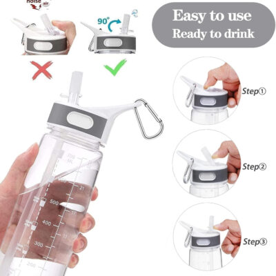689ad102dcbda8c297029cdcffb683f85833ab21f21c52ab3471c.jpg Water Bottle with Silicone Straw, 32oz/1L BPA-Free Motivational Tritan Water Bottle, Food Grade Bottle with Time Marker Bottled Joy Sports Jug, Leakproof Buckle Drinking Bottles for Fitness, Outdoor