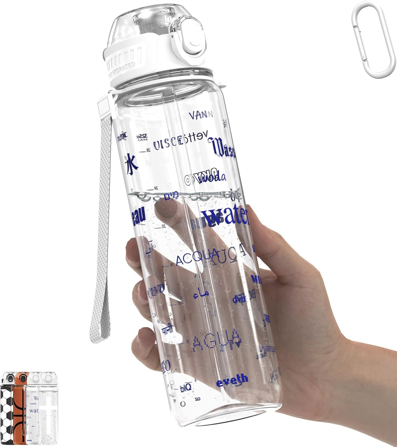 32oz/1L Sport Water Bottle, Durable Tritan, Leak-Proof, Dishwasher-Safe, BPA-Free, Drop-Resistant, Chug Lid/Straw, High Transparency, for Hiking/Backpack/Gift (Water in Global Languages)