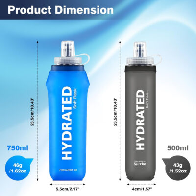 3 Pack Soft Water Bottle, 25oz/750ml Soft Flask Running Bottles for Hydration Pack, TPU Collapsible Running Bottle Reusable Handheld Running Flask for Running Hiking Cycling Climbing
