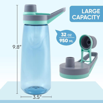 Kerilyn 32oz Clear Water Bottle, Reusable Sports Water Bottle with Handle, Spill-Proof, Leak-Proof Water Bottle for Gym, Hiking, Travel, Black