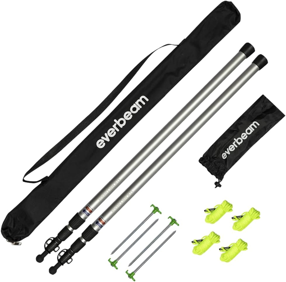 689ad4879f2e7b86c0ac97dc7da8fee8ea7d3ec0da440313538f5.jpg Everbeam Adjustable Tarp Poles - Extend to 92" - Portable & Lightweight, Ideal for Awning, Tent Fly - Includes Guy Lines, Stakes, Carry Bag