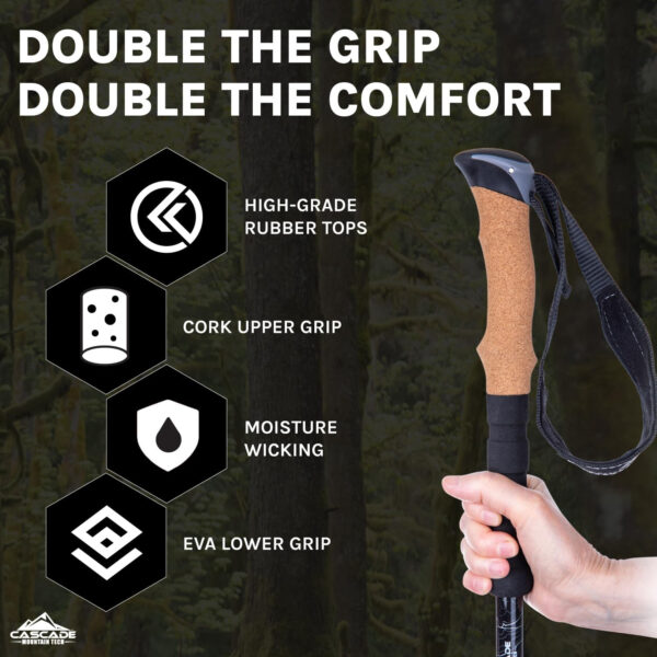 689ad4a8f03ed8d1a8c5b6c7adb66a267dc51f9a0f1fa3312f00e.jpg Cascade Mountain Tech Lightweight Aircraft-Grade Aluminum Trekking Poles with Extended Down Grip Plus Tip Kit