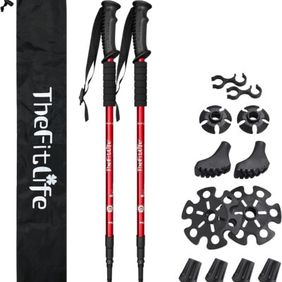 689ad508bb6442dc009ae99b3b978dc5bab925ffb278df2caa293.jpg TheFitLife Nordic Walking Trekking Poles - 2 Sticks with Anti-Shock and Quick Lock System, Telescopic, Collapsible, Ultralight for Hiking, Camping, Mountaining, Backpacking, Walking, Trekking