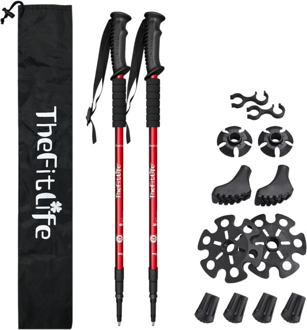 689ad508bb6442dc009ae99b3b978dc5bab925ffb278df2caa293.jpg TheFitLife Nordic Walking Trekking Poles - 2 Sticks with Anti-Shock and Quick Lock System, Telescopic, Collapsible, Ultralight for Hiking, Camping, Mountaining, Backpacking, Walking, Trekking