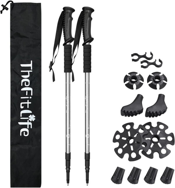 689ad51273c5767a472d7d16f244d7877c65a06074eacf9c3eeb8.jpg TheFitLife Nordic Walking Trekking Poles - 2 Sticks with Anti-Shock and Quick Lock System, Telescopic, Collapsible, Ultralight for Hiking, Camping, Mountaining, Backpacking, Walking, Trekking