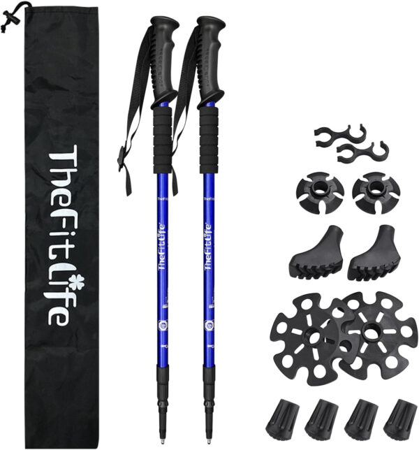 689ad518176465be9414a8924b0a840e2e53259b01d958f780241.jpg TheFitLife Nordic Walking Trekking Poles - 2 Sticks with Anti-Shock and Quick Lock System, Telescopic, Collapsible, Ultralight for Hiking, Camping, Mountaining, Backpacking, Walking, Trekking