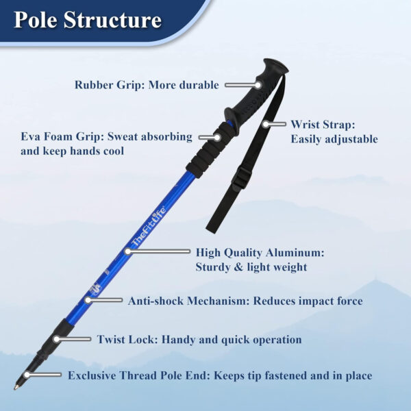 689ad519893e3fc2146b29222863cea1aeb9d8f8b8722a9aec555.jpg TheFitLife Nordic Walking Trekking Poles - 2 Sticks with Anti-Shock and Quick Lock System, Telescopic, Collapsible, Ultralight for Hiking, Camping, Mountaining, Backpacking, Walking, Trekking