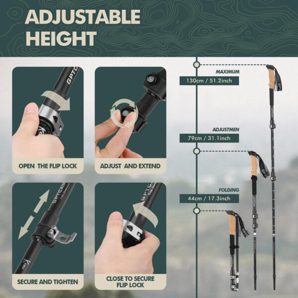 689ad5a489af37620afaaf8a9b6dd2ae9e5dc2b2db4344d048ff3.jpg GPTCAMP Walking Sticks,Trekking Poles Collapsible Hiking Poles,Lightweight Folding Travel Walking Pole for Men Women,2pc Adjustable Hiking Stick with EVA Foam Grips for Backpacking