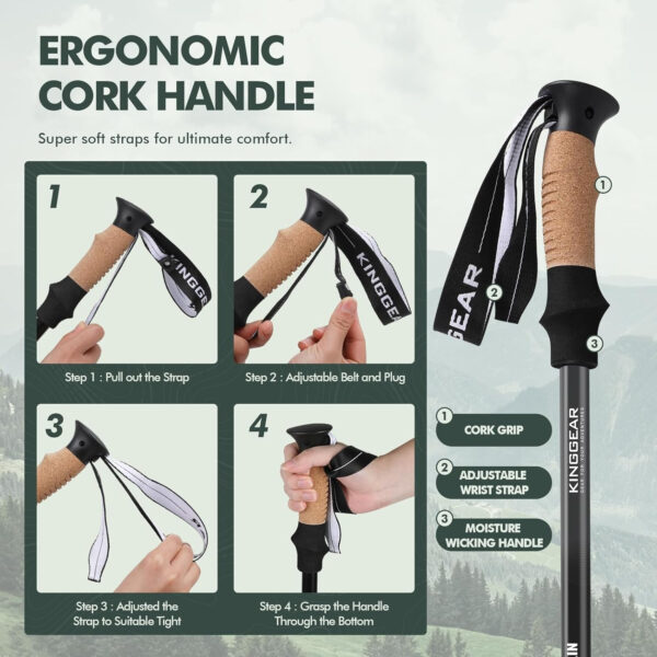 689ad61869a759796466b02ed4bf2f44dabb06c6373b5a09974fc.jpg KINGGEAR Nordic Walking Stick, TP1 Hiking Poles Retractable Lightweight 7075 Aluminum, Trekking Poles with Flip Lock, Natural Cork and EVA Grip, 2pc Hiking Gear