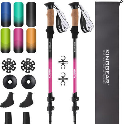 689ad61b5302975bd8630ba534487ca1bb909460df7c906eceade.jpg KINGGEAR Nordic Walking Stick, TP1 Hiking Poles Retractable Lightweight 7075 Aluminum, Trekking Poles with Flip Lock, Natural Cork and EVA Grip, 2pc Hiking Gear