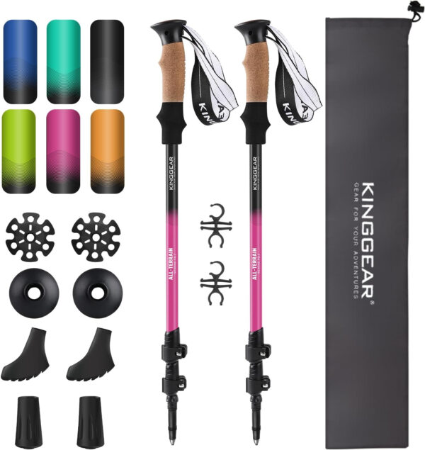 689ad61b5302975bd8630ba534487ca1bb909460df7c906eceade.jpg KINGGEAR Nordic Walking Stick, TP1 Hiking Poles Retractable Lightweight 7075 Aluminum, Trekking Poles with Flip Lock, Natural Cork and EVA Grip, 2pc Hiking Gear