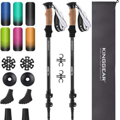 689ad61e4d3716d046ccc9bd48616de85ad9df6f82407c85abd5d.jpg KINGGEAR Nordic Walking Stick, TP1 Hiking Poles Retractable Lightweight 7075 Aluminum, Trekking Poles with Flip Lock, Natural Cork and EVA Grip, 2pc Hiking Gear