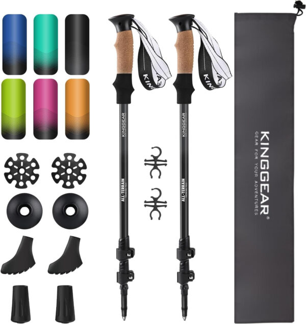 689ad61e4d3716d046ccc9bd48616de85ad9df6f82407c85abd5d.jpg KINGGEAR Nordic Walking Stick, TP1 Hiking Poles Retractable Lightweight 7075 Aluminum, Trekking Poles with Flip Lock, Natural Cork and EVA Grip, 2pc Hiking Gear