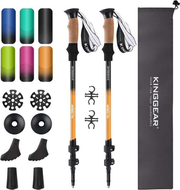 689ad61fc10b8eed7bb000517661218ef39baeeb015d9d21e0619.jpg KINGGEAR Nordic Walking Stick, TP1 Hiking Poles Retractable Lightweight 7075 Aluminum, Trekking Poles with Flip Lock, Natural Cork and EVA Grip, 2pc Hiking Gear