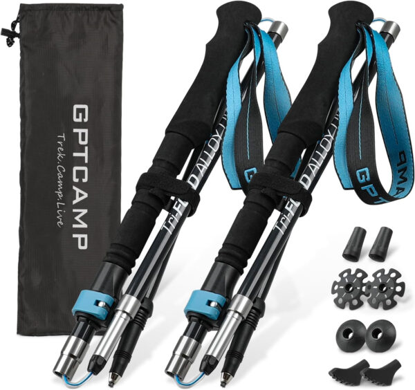 689ad6b6f2059582affa08d8ee54819223a174d35fd19a982913e.jpg GPTCAMP Walking Sticks Collapsible Hiking Poles,Lightweight Trekking Poles Made of Carbon -Aluminum,2pc Folding Halking Stick for Men & Women,with Extra-Long Foam Handle and Flip Lock,Blue