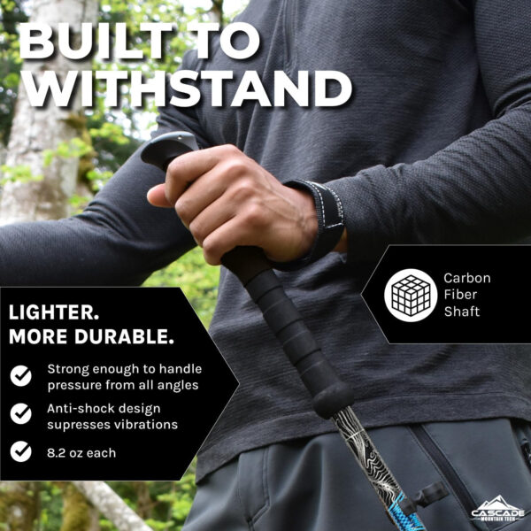 689ad76833b78ca296edec95fc8c624640fa224597fb919f8413a.jpg Cascade Mountain Tech Trekking Poles - Carbon Fiber Walking or Hiking Sticks with Quick Adjustable Locks