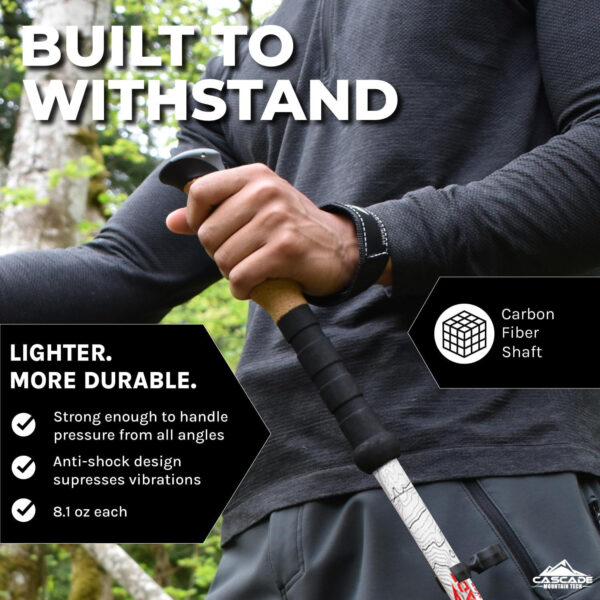 689ad7863bdfea68ed6e561c0215291b264683c6034a6431bde55.jpg Cascade Mountain Tech Trekking Poles - Carbon Fiber Walking or Hiking Sticks with Quick Adjustable Locks