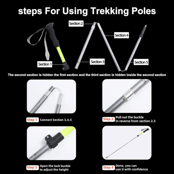 689ad7c1c61f90adc769f01a4d1ad158f1a63ccd77b655da0ef52.jpg WWJ Collapsible Trekking Hiking Poles - 1 Pc Lightweight Adjustable Folding Walking Sticks for Hiking & Trekking (7075 Aluminum Alloy, Quick Lock System) Pole - for Men & Women Adults