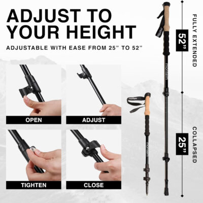 Montem Ultra Light 100% Carbon Fiber Trekking, Walking, and Hiking Poles - One Pair (2 Poles) - Ultra Light, Quick Locking, Foldable, Weather-Resistant and Ultra Durable