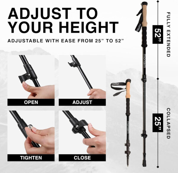 Montem Ultra Light 100% Carbon Fiber Trekking, Walking, and Hiking Poles - One Pair (2 Poles) - Ultra Light, Quick Locking, Foldable, Weather-Resistant and Ultra Durable